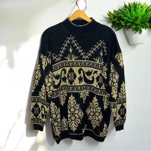 80s Jessica Stevens Lurex Metallic Weave Blend Knit All Over Print Sweater